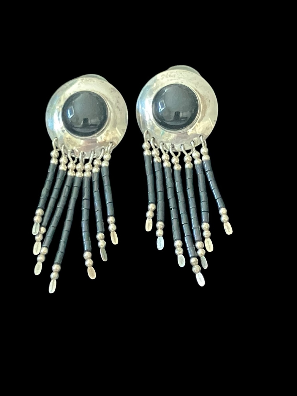 Southwestern Sterling Silver with Onyx Dreamcatcher Pierced Earrings